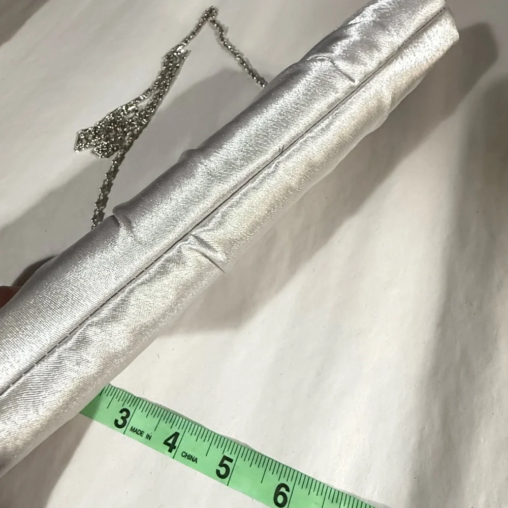 Gunne Sax Silver Satin Clutch Purse Chain Strap